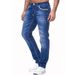 High Street Men's Jeans Dark Blue Embroidery Elastic Slim Fit Small Straight Casual Men's Trousers_mkmklike.com