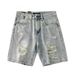 Men's Clothing Washed Ripped Denim Shorts Summer Thin Mid-Length American Street Style Loose Straight Sports Pants_mkmklike.com