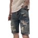 Men's Ripped Denim Shorts Trendy Loose Fitting Straight Leg Mid-Length Versatile Five Point Summer Blue Jeans Low Waist_mkmklike.com