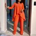 Women's Clothing fashionable temperament large size long sleeved tops wide leg pants suit_mkmklike.com