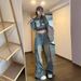Men's Trendy Washed Distressed Multi Pocket Cargo Jeans, Loose Straight Leg Wide Leg, High Street Style, American Retro._mkmklike.com