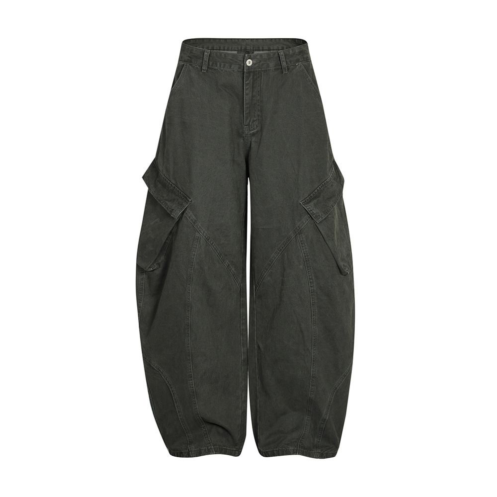 European And American High Street Jeans Men's Patchwork Multi-Pocket Cargo Knife Loose New Wide-Leg Long Pants_mkmklike.com