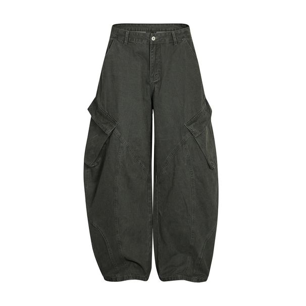 European And American High Street Jeans Men's Patchwork Multi-Pocket Cargo Knife Loose New Wide-Leg Long Pants_mkmklike.com
