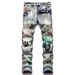 New In-Stock Foreign Trade Style Youth Trend High Street Slim Fit Stretch Ripped Printed Patchwork Men's Denim Pants_mkmklike.com