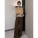 Women's Maillard Brown Wide-Leg Jeans 2025 Spring And Autumn New High-Waisted Loose Slimming Draped Floor-Length_mkmklike.com