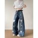 Graffiti Star Paint-Splattered Jeans – Distressed Straight-Leg Denim (Unisex Vintage Wide-Leg, Button Fly, Washed Finish, Street Art Aesthetic)_mkmklike.com