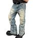 Men's American Retro Distressed Jeans High Street Style Edgy Cool Design Slightly Flared Pants with Patches Splatter Paint_mkmklike.com