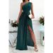 Women's Clothing long skirt sleeveless oblique shoulder hollow slit dress _mkmklike.com