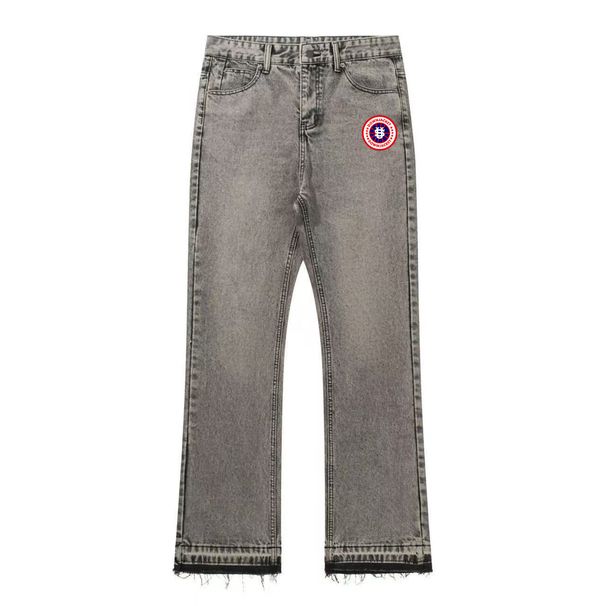 Men's Clothing Men's Washed Vintage Jeans With Tasseled Cuffs And Color Blocked Design, Featuring A US Map Logo._mkmklike.com