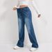 Plus Size High Waist Wide Leg Jeans For Women – Comfortable Loose Fit Stretch Denim Pants With Drawstring, Washed Blue Casual Trousers_mkmklike.com