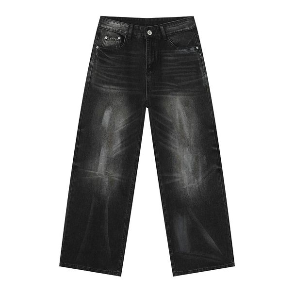 Men's American High Street Jeans – Vintage Washed Straight-Leg Denim Pants With Whisker Fading & Relaxed Fit (S-XL, Mid-Rise, Zip Fly)_mkmklike.com