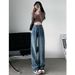 American-style Loose-fitting Wide-leg Jeans For Women, High-waisted, Height-enhancing, Slimming, Floor-length Jeans,_mkmklike.com