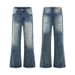 Men's High Street Washed Whiskered Flared Jeans Retro Unisex Vibe Stylish Floor Length Pants_mkmklike.com