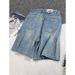 Women's Ripped Straight Leg Denim Shorts High Waist Loose Fit mid Length Unique Wide Leg Petites plus Size Summer Style_mkmklike.com