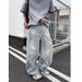 Spring Light Blue Washed Baggy Jeans – Unisex Relaxed Straight-Leg Wide Pants (S-3xl) Anti-Restriction Design_mkmklike.com