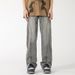 Men's Slightly Flared Loose Straight Leg Jeans High Street Style Summer Vibe Design Zipper Trousers_mkmklike.com