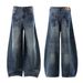 Vintage Washed Denim Jeans – Clean Fit, Relaxed Straight Leg, Unisex, High Cotton Blend (90%), Mid-Rise, Dark Blue, S-XXL_mkmklike.com