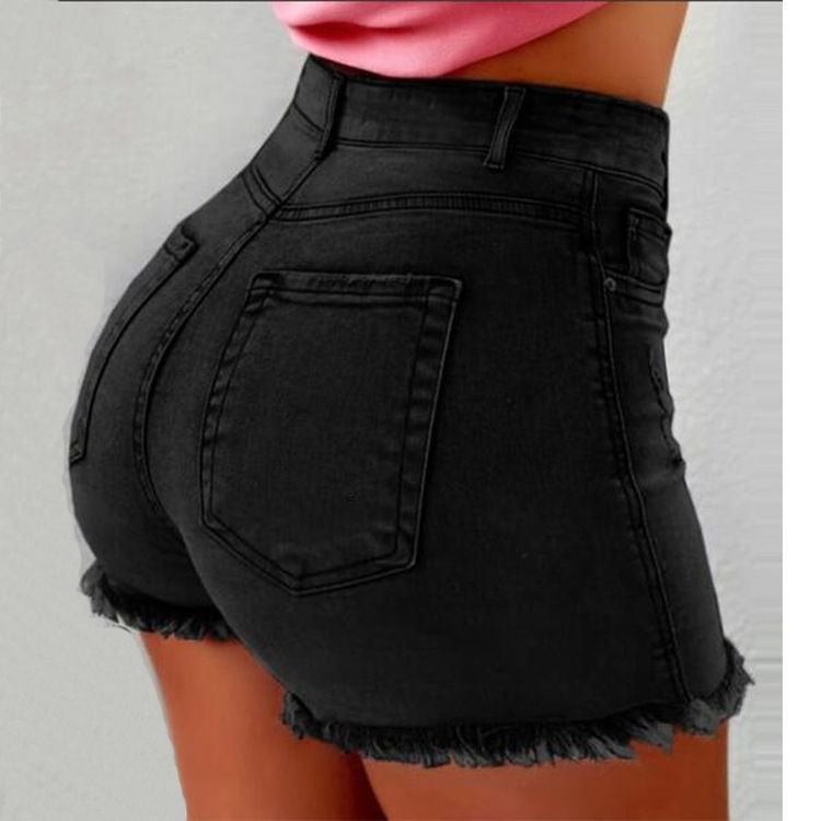 women's denim shorts tassel hole high waist women's jeans_mkmklike.com