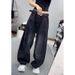 Women's plus Size Straight Leg Jeans American Style Curved Blade Loose Fit Slimming Wide Leg Pants for Pear Shaped Figure_mkmklike.com
