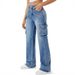Women's High Waist Vintage Multi-Pocket Straight Leg Jeans - Comfortable Stretch Denim For Casual & Streetwear Fashion_mkmklike.com