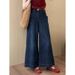 Women's Dark Blue High Waisted Flared Cropped Jeans Hong Kong Style Loose Fit Slimming Wide Leg Pants Autumn Petite_mkmklike.com