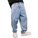Retro Light Blue Wide Leg Dad Jeans For Men Trendy Heavily Washed Slimming Loose Fit Version_mkmklike.com