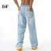 EF JEANS | 2024 Summer New Product, Korean Version Of Retro Light Blue Thin Pendant Feeling Washed And Polished White Jeans_mkmklike.com
