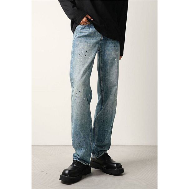 New Spray-Paint Washed Jeans – Men’s Oversized Straight-Leg Streetwear Pants | Light Wash Distressed Denim (Blue, S-3XL)_mkmklike.com