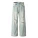 Men's Ripped Jeans Casual Long Trendy Punk Wasteland Light Washed Distressed Loose Wide-Leg Straight Pants_mkmklike.com