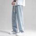 Straight Jeans Men's Thin Loose Drop Feeling Wide Leg Drape Trousers Casual Pants_mkmklike.com