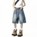 Men's Retro Washed Denim Shorts Loose Fit Straight Leg Casual Five-Pocket Mid-Thigh Shorts For Summer_mkmklike.com