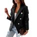 Women's Clothing new style long sleeved double breasted fashionable PU leather suit small jacket_mkmklike.com
