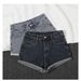 High Waist Rolled Hem Denim Shorts Women Loose Fit Black Gray Wide Leg Summer Shorts_mkmklike.com