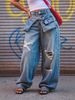 Women's Vintage Distressed Straight Leg Jeans – Retro Blue Denim With Ripped Details (S-3XL)_mkmklike.com