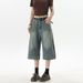 American Retro Straight-leg Large-pocket Cropped Jeans With Curved Patchwork, Trendy Brand, Cool And Loose Wide-leg_mkmklike.com