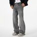 Men's Casual Wide Leg Trousers American Style Monkey Design Flared Jeans Black/Gray Versatile Washed Denim Midweight Cotton_mkmklike.com