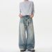 Unisex Vintage Washed Distressed Jeans – Cleanfit Slimming Wide Leg, Retro Straight Cut For Men & Women_mkmklike.com