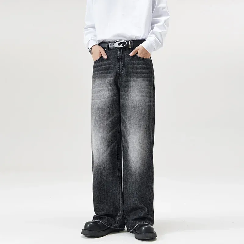 Jeans Men Wide Leg Long Pants Denim Pants Loose Casual Regular Straight Pants ONE Line Splice Button Bag Autumn Winter 2025_mkmklike.com