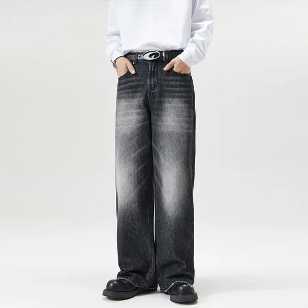 Jeans Men Wide Leg Long Pants Denim Pants Loose Casual Regular Straight Pants ONE Line Splice Button Bag Autumn Winter 2025_mkmklike.com