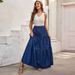 Women’s Classic Denim Maxi Skirt – High-Waisted A-Line Long Skirt In Dark Blue (S-XXL)_mkmklike.com