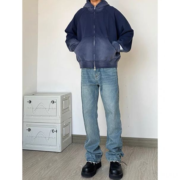 Men's Clothing American Retro Cleanfit Loose Flared Jeans Vintage Cleanfit Wide Leg Flared Jeans High Street Vibe Slimming Casual Washed Denim Pants_mkmklike.com