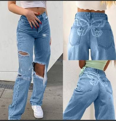 Women's Clothing New Women's Clothing Butterfly Print Ripped Jeans Women's Fashion Trousers_mkmklike.com