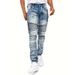 Men's Distressed Denim Jeans - Vintage Workwear Style With Heavy Washed & Ripped Details, Straight Leg, Mid-Rise, Comfortable Cotton Blend_mkmklike.com