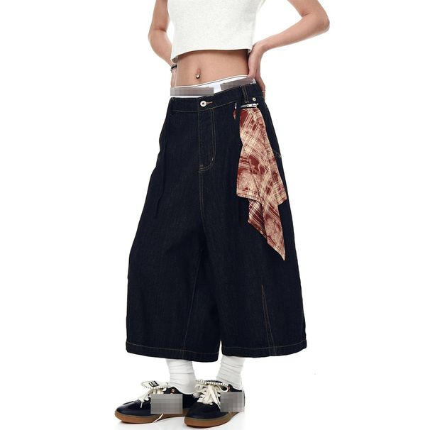 Vintage American Denim Capri Pants – Unisex Distressed Wash With Detachable Bandana (Black, S-XXXL, Straight Leg & Breathable For Summer)_mkmklike.com