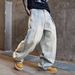Men's Clothing American Retro Pleated Washed Denim Jeans High End Loose Wide Leg Floor Length Trousers_mkmklike.com