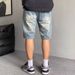 Men's Summer Denim Shorts Trendy Brand Ripped Patch Embroidered Handsome Straight Pants_mkmklike.com