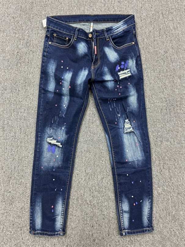 Men's Slim-Fit Tapered Blue Jeans High-Quality Distressed Denim Mid-Waist Zipper Fly For Nightlife Casual Vintage High Street_mkmklike.com