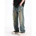 Men's Clothing Trendy High Street Style Distressed Loose Fitting Casual Straight Leg Jeans Fashion_mkmklike.com