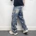 Men's Distressed Washed Denim Jeans – Oversized Cargo Pants With Paint Splatter & Multi-Pocket Design (Straight Fit) – Heavyweight Workwear Pants_mkmklike.com