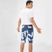 Men's Trendy Floral Polka Dot Print Washed Stretch Denim Shorts Casual Five-Point Spring/Summer Pants_mkmklike.com